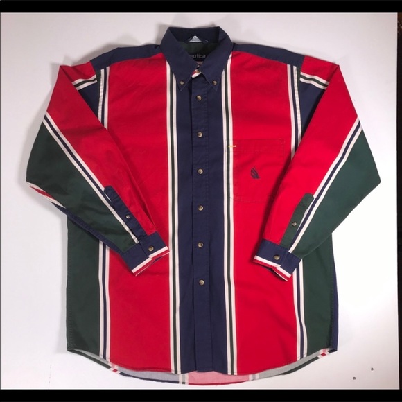 Nautica Other - Nautica button shirt L red blue green striped top